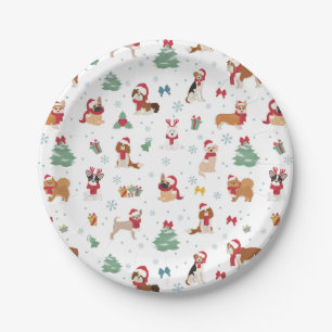 Christmas Dogs in Holiday Accessories Paper Plates