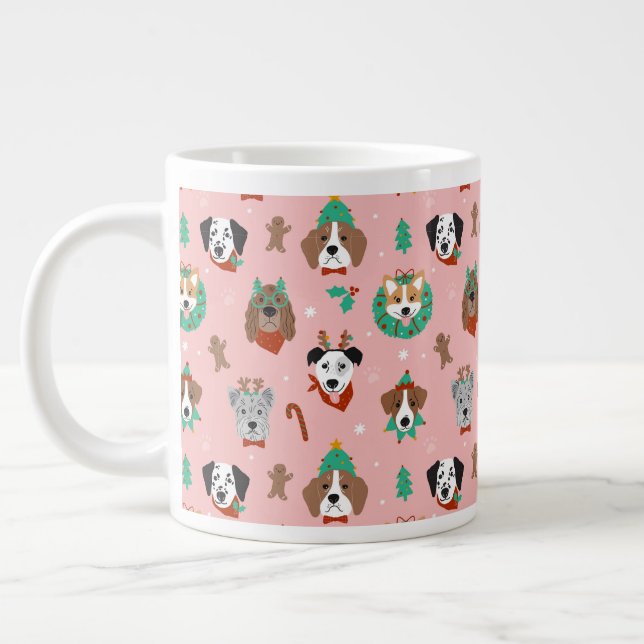 Christmas Dogs in Holiday Accessories Pattern Giant Coffee Mug (Left)