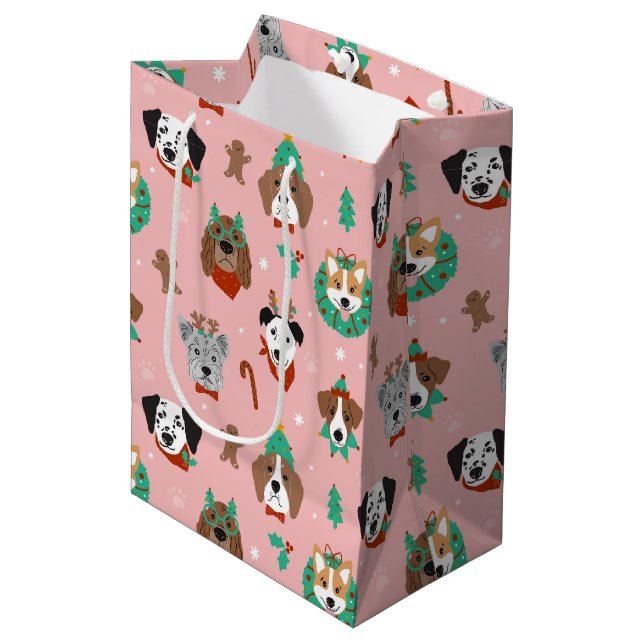 Christmas Dogs in Holiday Accessories Pattern Medium Gift Bag (Front Angled)