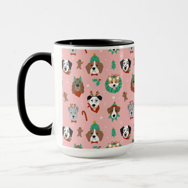 Christmas Dogs in Holiday Accessories Pattern Mug (Left)
