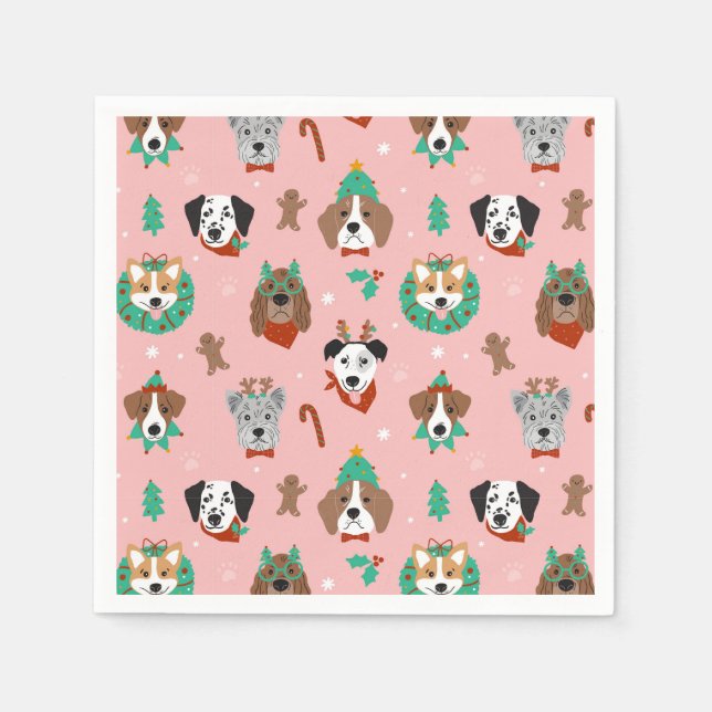 Christmas Dogs in Holiday Accessories Pattern Napkins (Front)