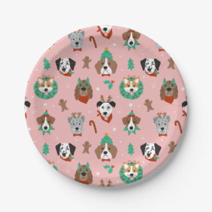 Christmas Dogs in Holiday Accessories Pattern Paper Plates