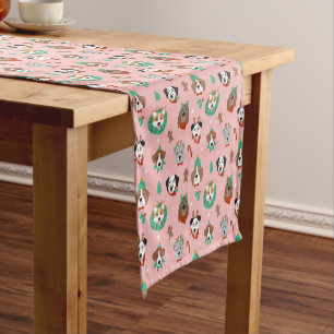Christmas Dogs in Holiday Accessories Pattern Short Table Runner