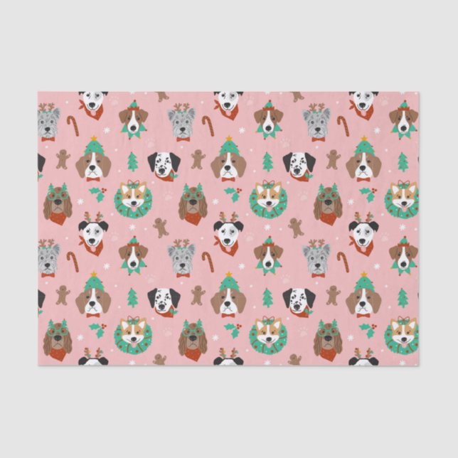 Christmas Dogs in Holiday Accessories Pattern Tissue Paper (Front)