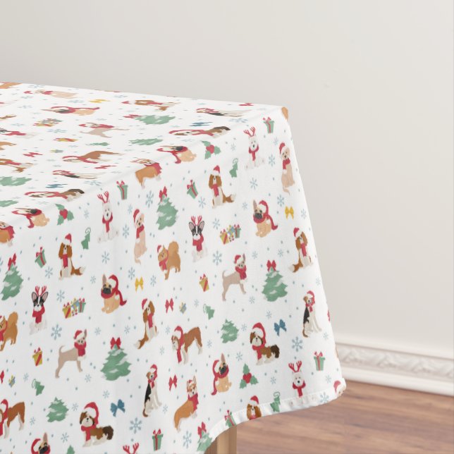 Christmas Dogs in Holiday Accessories Tablecloth (In Situ)