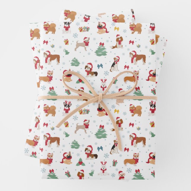 Christmas Dogs in Holiday Accessories Wrapping Paper Sheets (In situ)