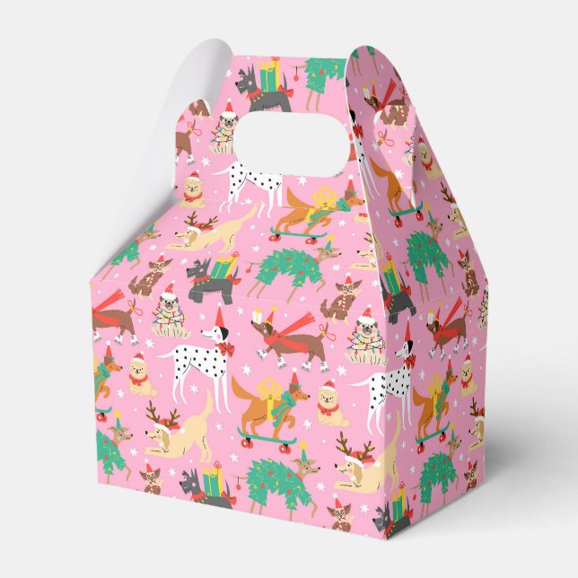 Christmas Dogs in Holiday Outfits Pattern Favor Boxes (Front Side)