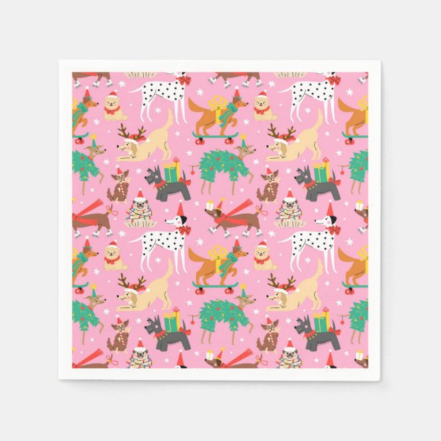 Christmas Dogs in Holiday Outfits Pattern Napkins (Front)