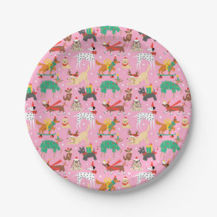 Christmas Dogs in Holiday Outfits Pattern Paper Plates