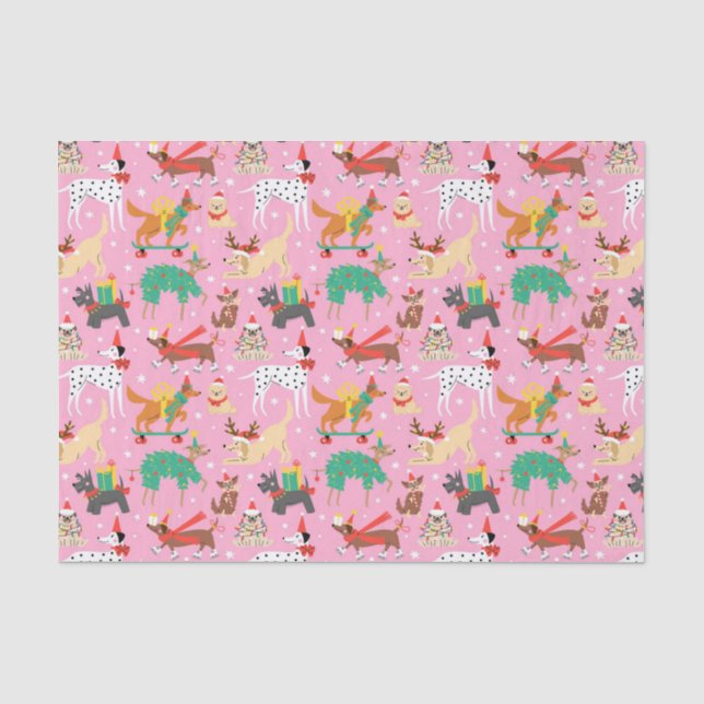 Christmas Dogs in Holiday Outfits Pattern Tissue Paper (Front)