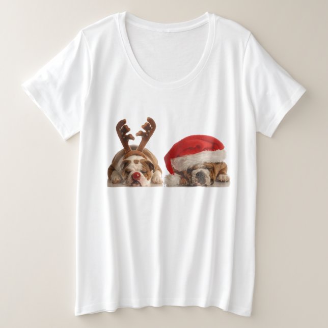 Christmas Dogs in Red Green Holiday Costume Plus Size T-Shirt (Design Front)