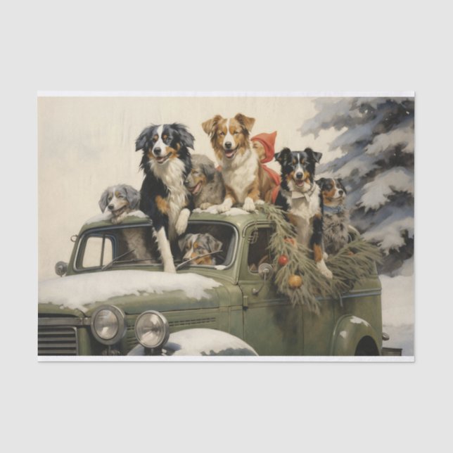Christmas Dogs on an Old-Fashioned Car Tissue Paper (Front)