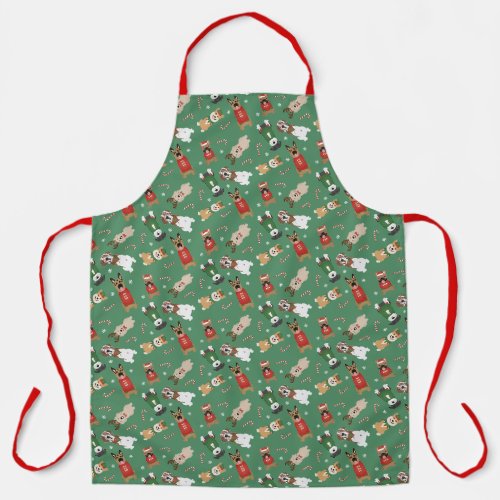Christmas Dogs Pattern Red Green Apron