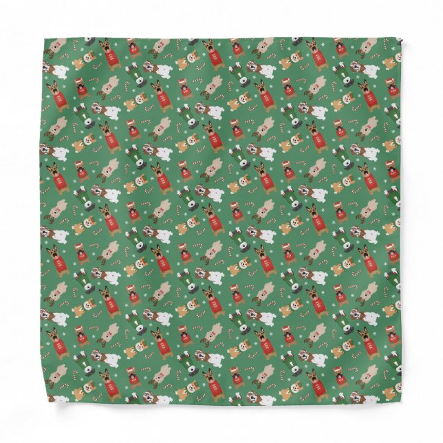 Christmas Dogs Pattern Red Green Bandana (Front)