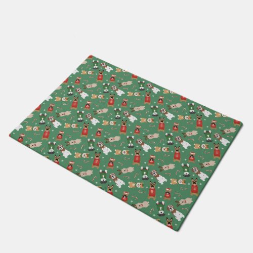 Christmas Dogs Pattern Red Green Doormat