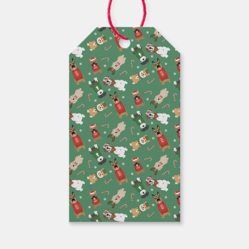 Christmas Dogs Pattern Red Green Gift Tags