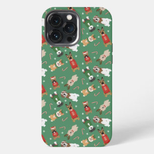 Christmas Dogs Pattern Red Green iPhone 13 Pro Max Case