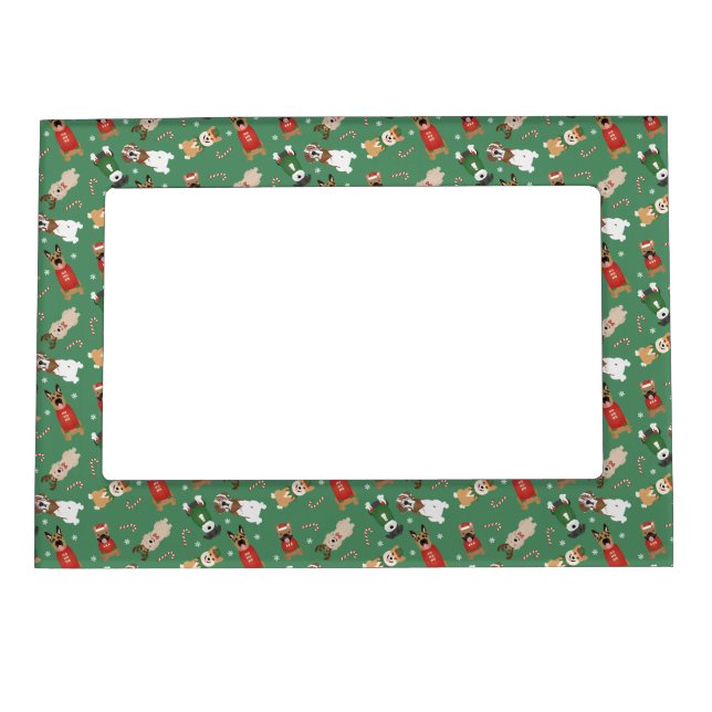 Christmas Dogs Pattern Red Green Magnetic Frame (Front)