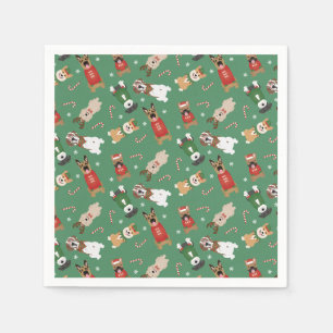 Christmas Dogs Pattern Red Green Napkins