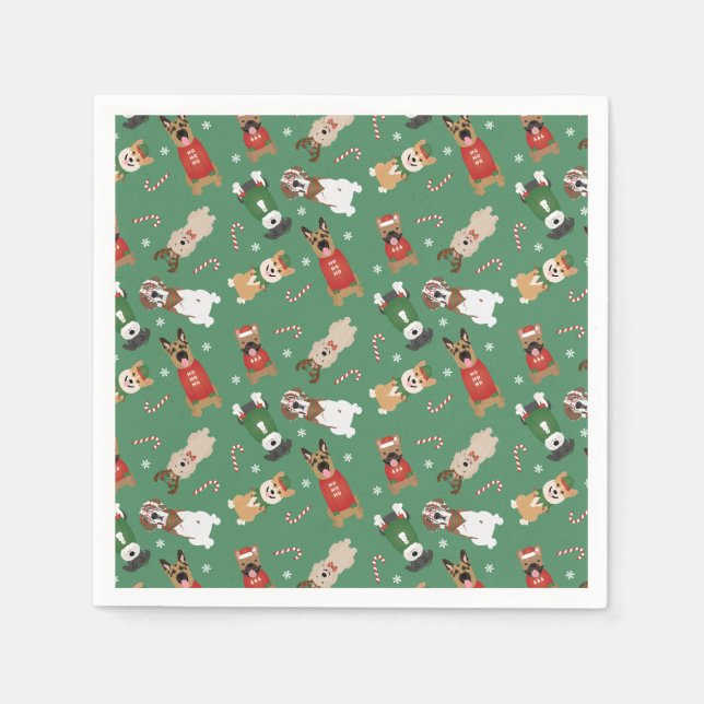 Christmas Dogs Pattern Red Green Napkins (Front)