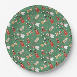 Christmas Dogs Pattern Red Green Paper Plates