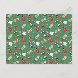 Christmas Dogs Pattern Red Green Postcard