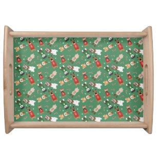 Christmas Dogs Pattern Red Green Serving Tray