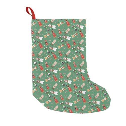 Christmas Dogs Pattern Red Green Small Christmas Stocking