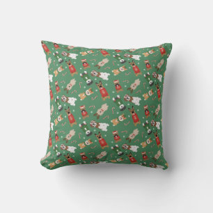 Christmas Dogs Pattern Red Green Throw Pillow