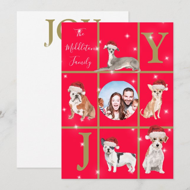Christmas Dogs Photo Fun Red Holiday Card (Front/Back)