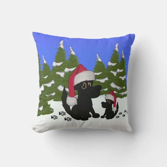 Christmas Dogs Snow Field Mojo Pillow (Front)