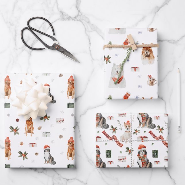 Christmas Dogs Trio Wrapping Paper Sheets (Front)