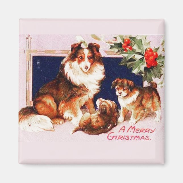 Christmas Dogs Vintage Magnet (Front)