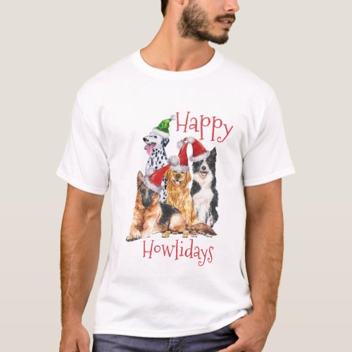 Christmas dogs wearing hats Happy Howlidays T_Shirt
