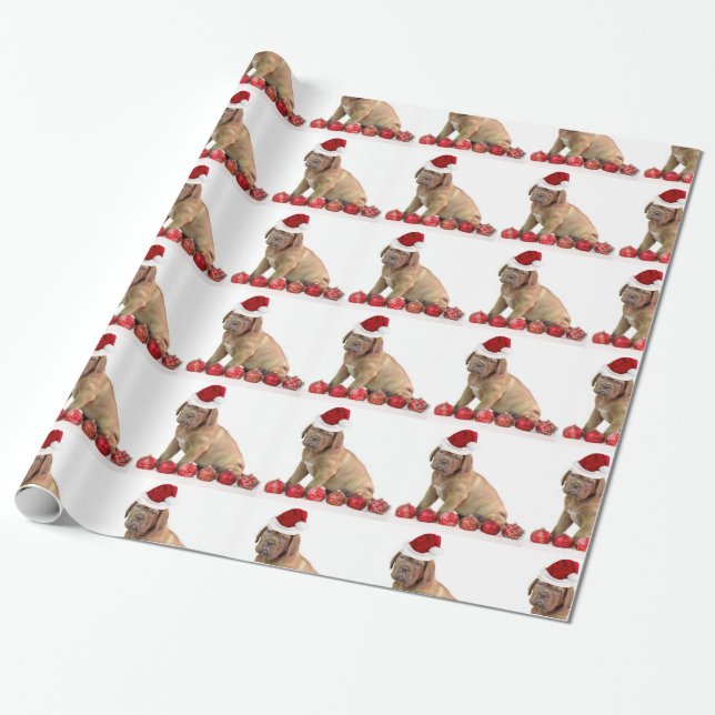 Christmas Dogue de Bordeaux wrapping paper (Unrolled)