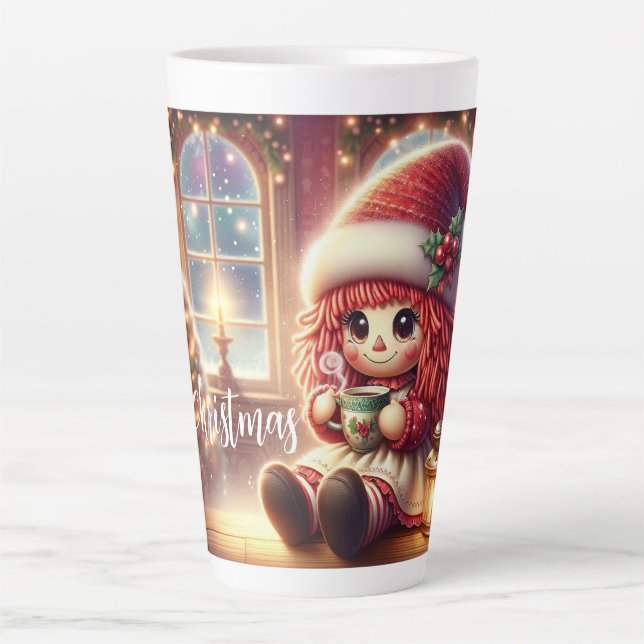 Christmas Doll Drinking Hot Cocoa Latte Mug (Front)