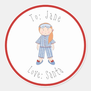 Christmas Doll Red Hair To Toddler From Santa  Classic Round Sticker