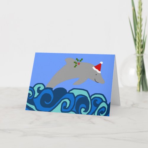 Christmas dolphin blank card