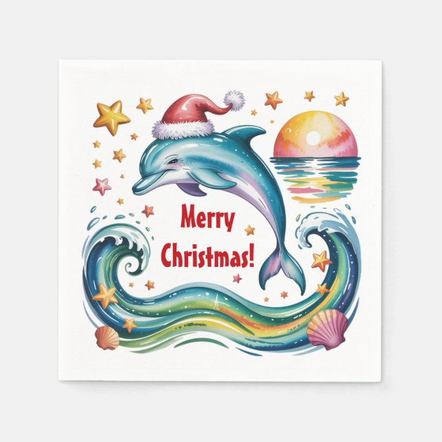 Christmas Dolphin in Paradise  Napkins (Front)