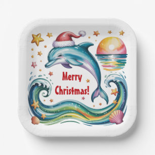 Christmas Dolphin in Paradise Paper Plates