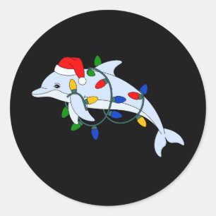 Christmas Dolphin Santa Hat Xmas Lights Ocean Classic Round Sticker