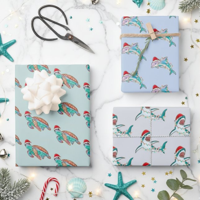 Christmas Dolphin Shark Turtle Sea life  Wrapping Paper Sheets (Creator Uploaded)