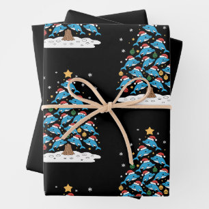 Christmas Dolphin Tree Santa Hat Star Xmas Holiday Wrapping Paper Sheets
