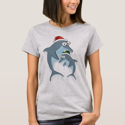 Christmas Dolphins Hoodie T-Shirt - Cute, festive dolphin Holiday design shirts