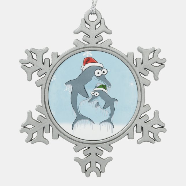 Christmas Dolphins Snowflake Pewter Christmas Ornament (Front)