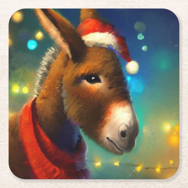 Christmas Donkey 3 Square Paper Coaster (Front)