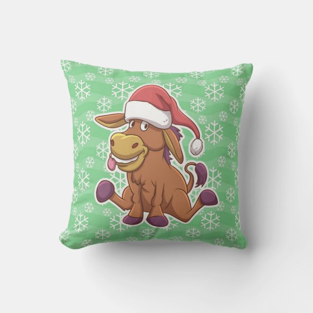 Christmas Donkey Cartoon Throw Pillow (Front)