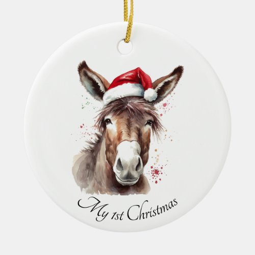 Christmas Donkey  Ceramic Ornament