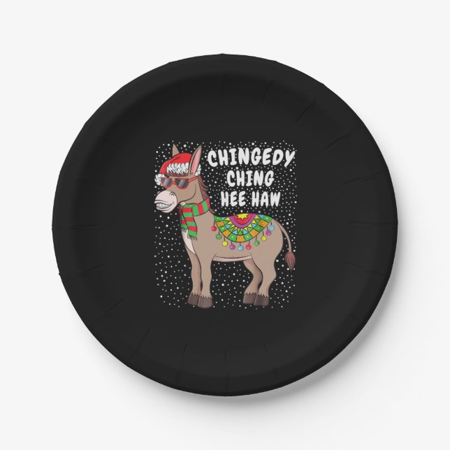 Christmas Donkey Funny American Italian Xmas Gift Paper Plates (Front)