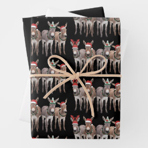 Christmas Donkey Lover Gift Farm Xmas Wrapping Paper Sheets